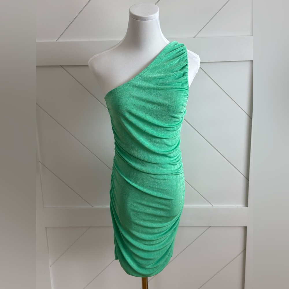 One shoulder ruched fitted mini dress!